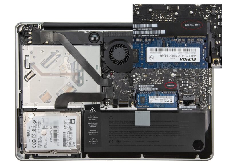 MacBook Pro Unibody EMC Number location
