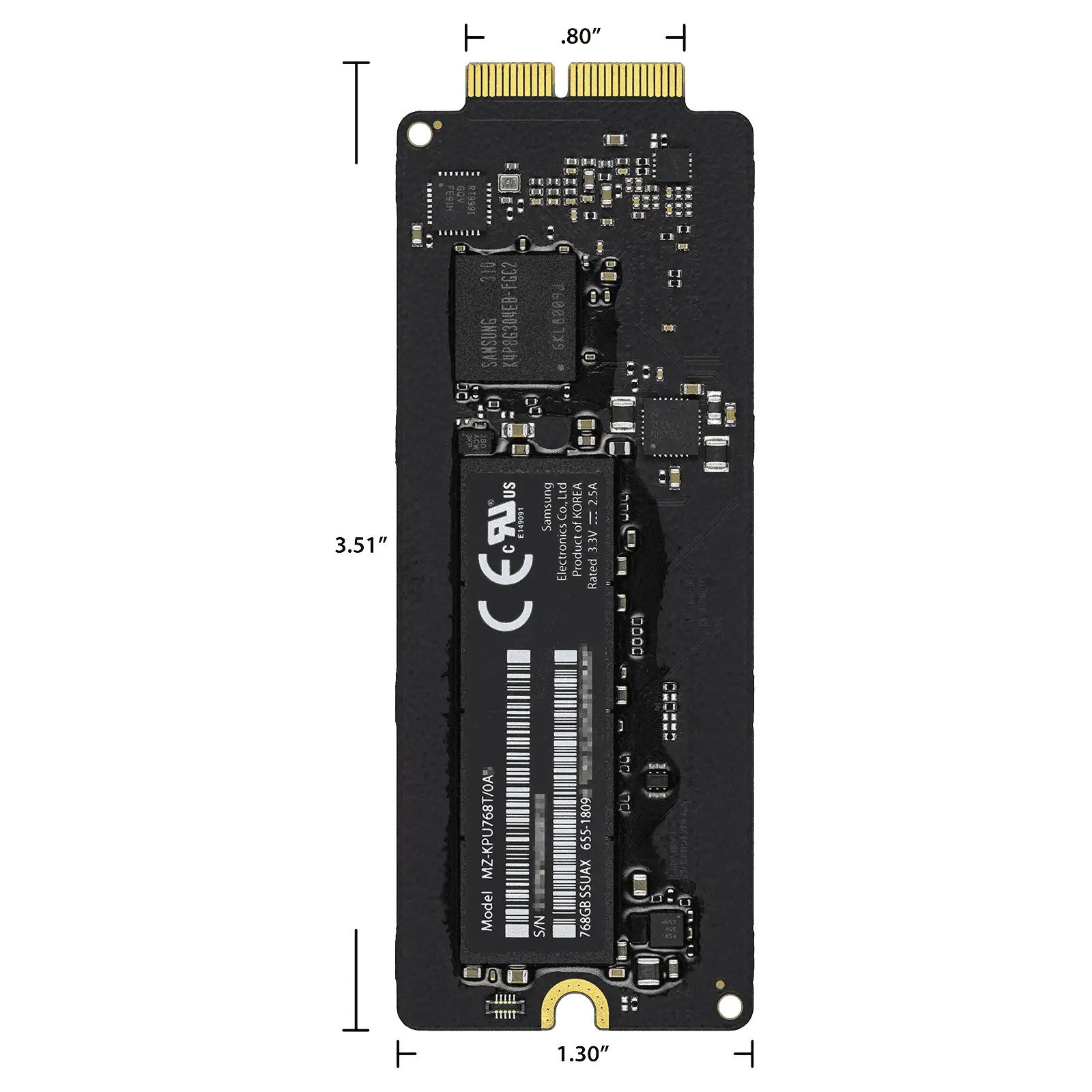 Samsung 768GB SSD 655-1809A dimensions